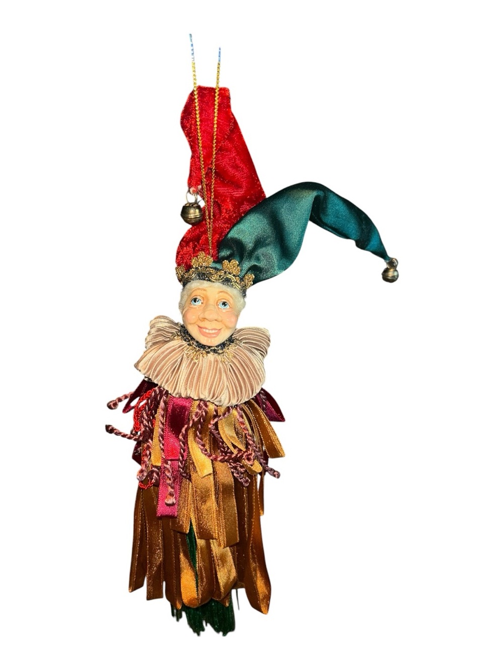Katherine's Collection Jester Ribbon Tassel Ornament in Red, Green & Gold